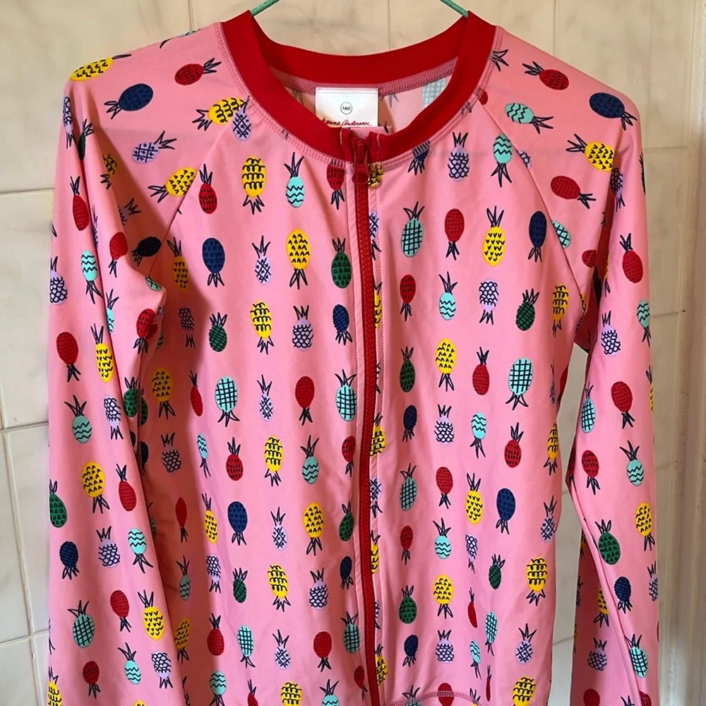 Hanna Andersson Pink Pineapple Zip Rashguard in size 160/14